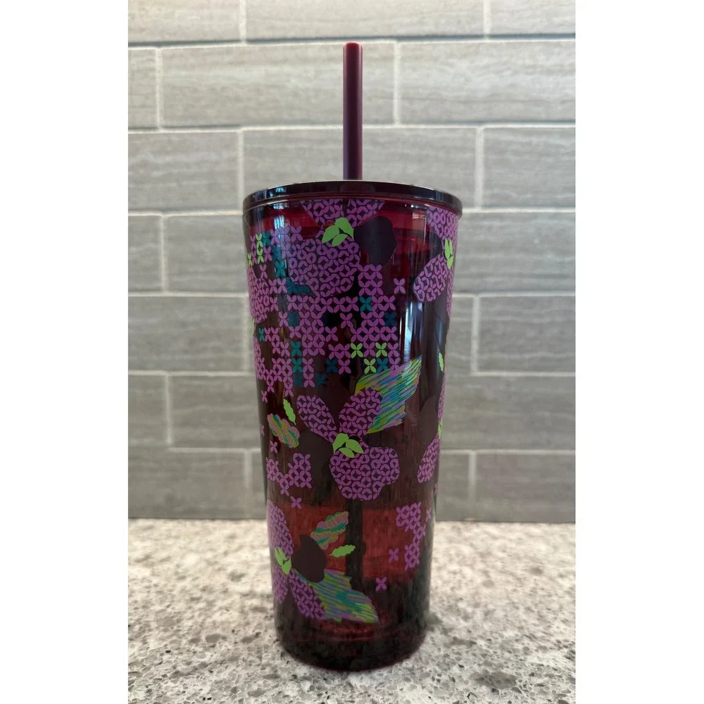 Starbucks Fall 2025 Limited Ed. Floral Cross-Stitch Cold Cup Glass Tumbler 18oz